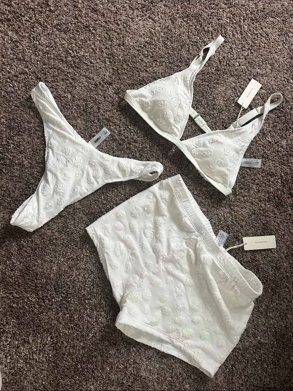 White Embroidered Triangle bikini set & Brief bottoms